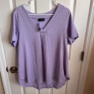 New Lane Bryant Women's‎ Plus Size Purple Plaid Short Sleeve V Neck Tunic Top